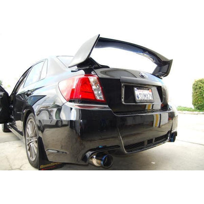 Invidia Dual N1 burnt titanium tips cat back exhaust system for Subaru WRX/STI sedan 2008-2014, showing polished dual exhaust tips.