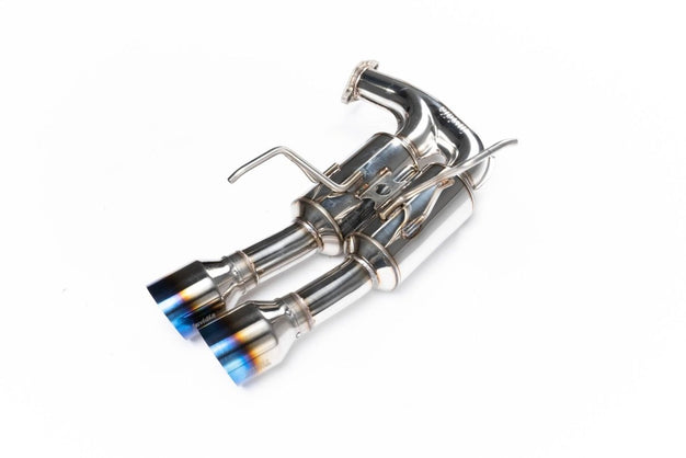 Invidia Gemini R400 Titanium quad tip cat back exhaust system installed on a 2015-2021 Subaru WRX/STI with visible quad exhaust tips.
