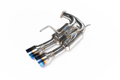 Invidia Gemini R400 Titanium quad tip cat back exhaust system installed on a 2015-2021 Subaru WRX/STI with visible quad exhaust tips.