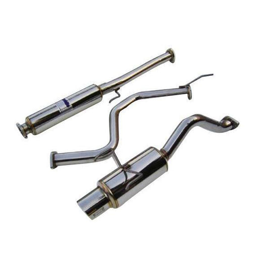 Invidia N1 cat back exhaust system for Honda Civic EX 2001-2005, metallic exhaust pipe with polished tips, JDMuscle branding.