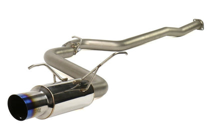 Invidia N1 cat-back exhaust system for 2015-2021 WRX and STI with bead-blasted piping and titanium tip, shown installed on a vehicle.