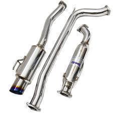 Invidia N1 titanium tip cat-back exhaust system installed on a 2006-2011 Honda Civic Si Coupe, showcasing polished titanium tips and exhaust pipes.