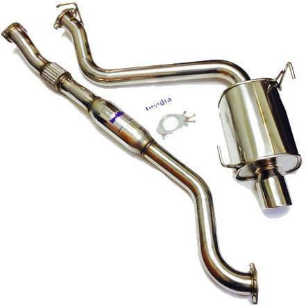 Invidia Q300 single cat-back exhaust system for Subaru WRX STI 2015-2021, with polished stainless steel muffler and piping.