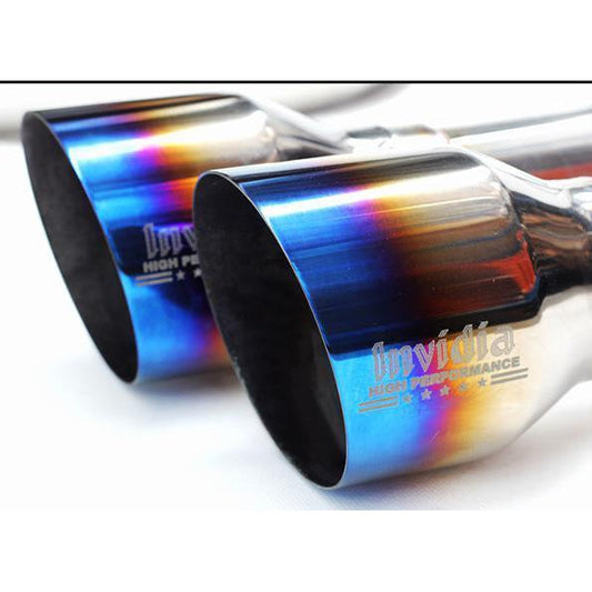 Invidia Gemini R400 titanium quad tip cat back exhaust system for Subaru WRX/STI 2015-2021, with sleek single-layer titanium tips.