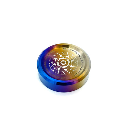 JDC Titanium clutch fluid reservoir cap cover for BRZ, FR-S, 86, and Subaru applications, featuring a sleek metallic finish.