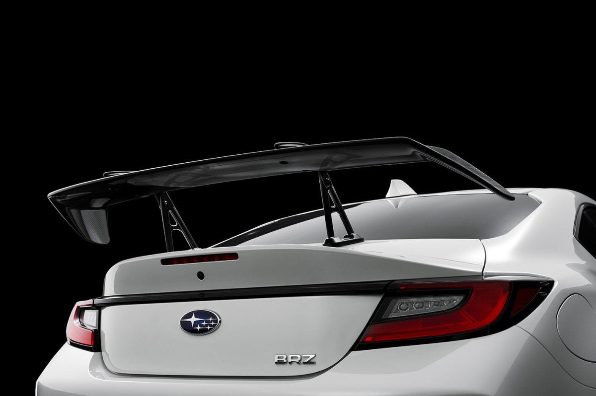 JDMuscle STI-style carbon fiber swan neck wing spoiler for 2022–2026 Subaru BRZ and Toyota GR86