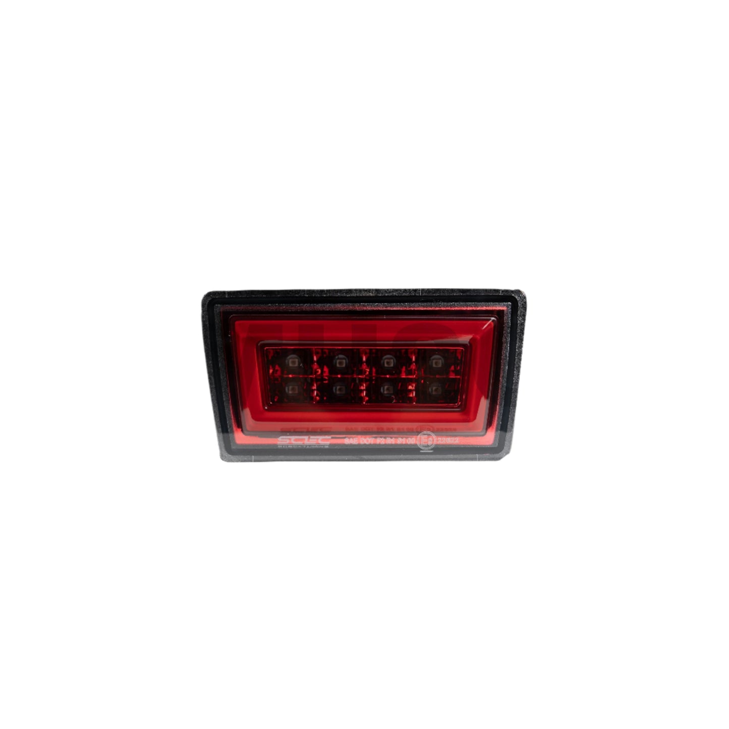 JDMuscle F1 style rear fog and brake light for 2015-2021 Subaru WRX and STI, featuring a clear lens and red bar design.