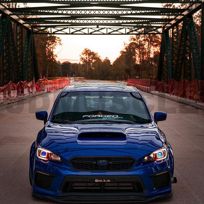 JDMuscle Tanso VR style carbon fiber front lip for 2018-2021 WRX/STI, showcasing sleek aerodynamic design and high-quality material.