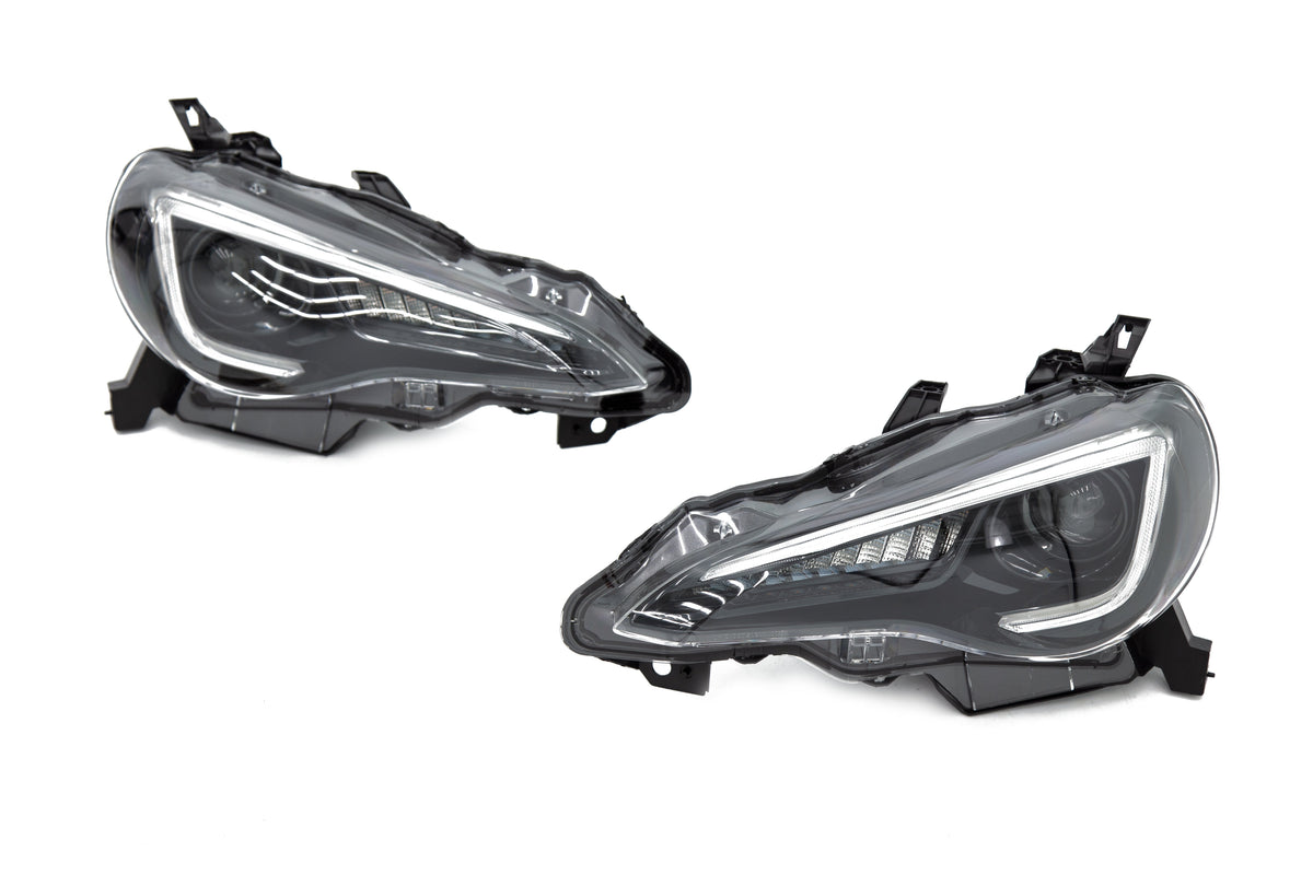 OLM sequential style headlights for FT86 and BRZ, 6000K HID lighting with sleek black housing