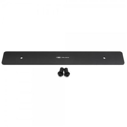 BLOX Racing license plate delete for Subaru WRX and STi, exterior car modification, shows sleek black cover on vehicle front.