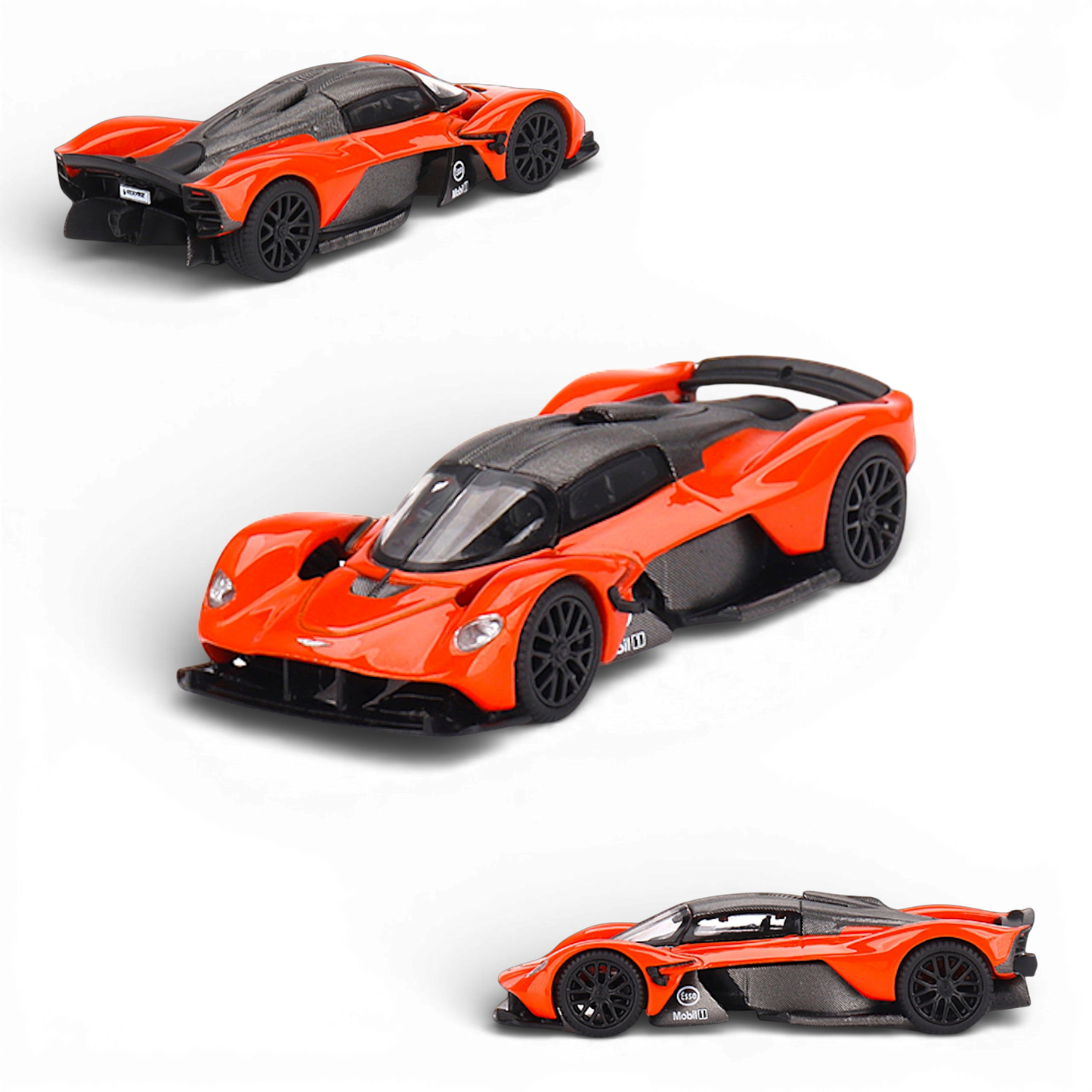 Mini GT Aston Martin Valkyrie diecast model in maximum orange, 1:64 scale, detailed collectible car from Lot57Supplies.