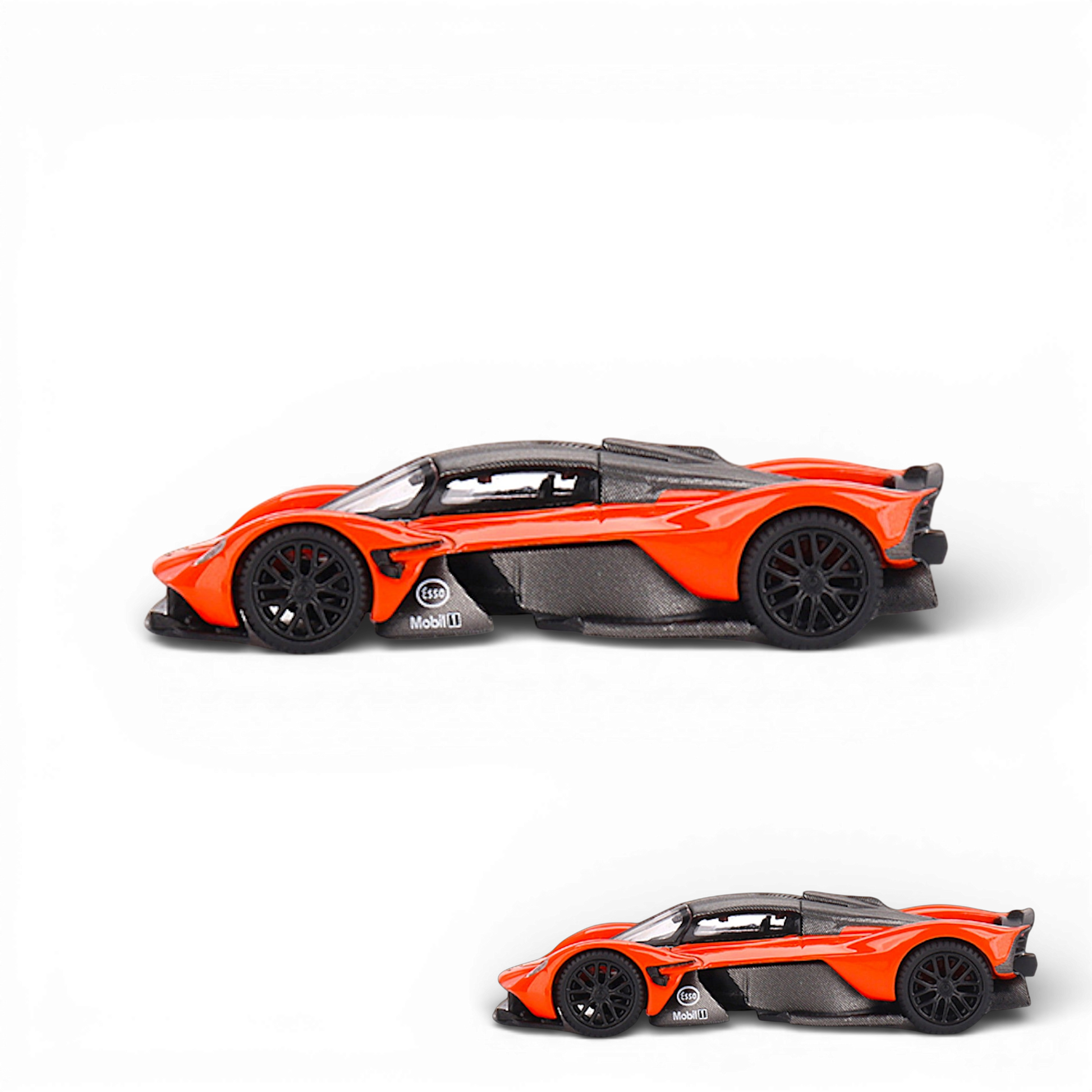 Mini GT Aston Martin Valkyrie diecast model car in maximum orange, 1:64 scale, detailed collectible from Lot57Supplies.