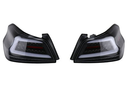 NTXGlow Spec-D LED tail lights with black housing for 2015-2021 Subaru WRX and STI, featuring sleek black LED design