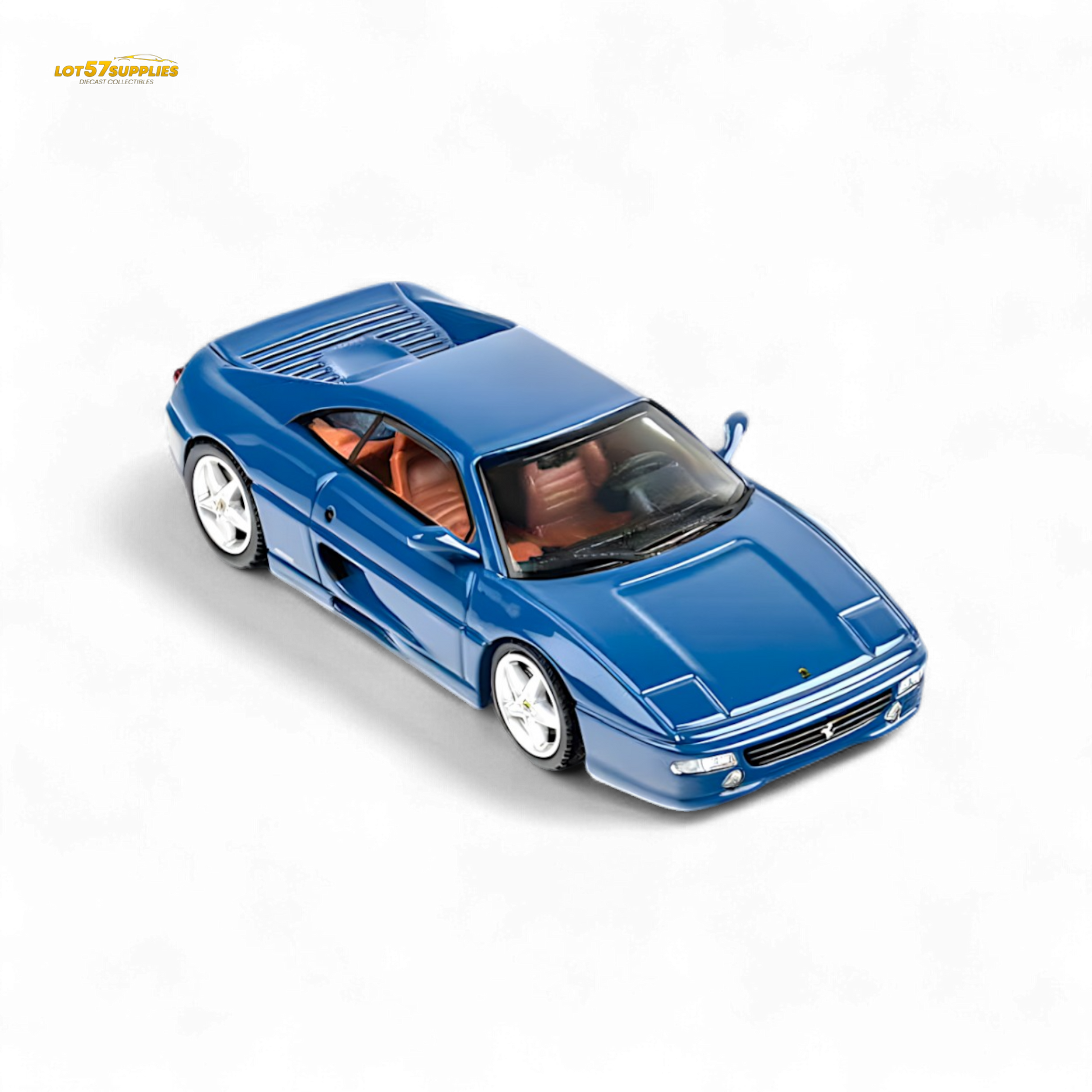 Diecast Ferrari F355 Challenge model in naval blue, 1:64 scale by Lot57Supplies Diecast Shop, detailed car replica.