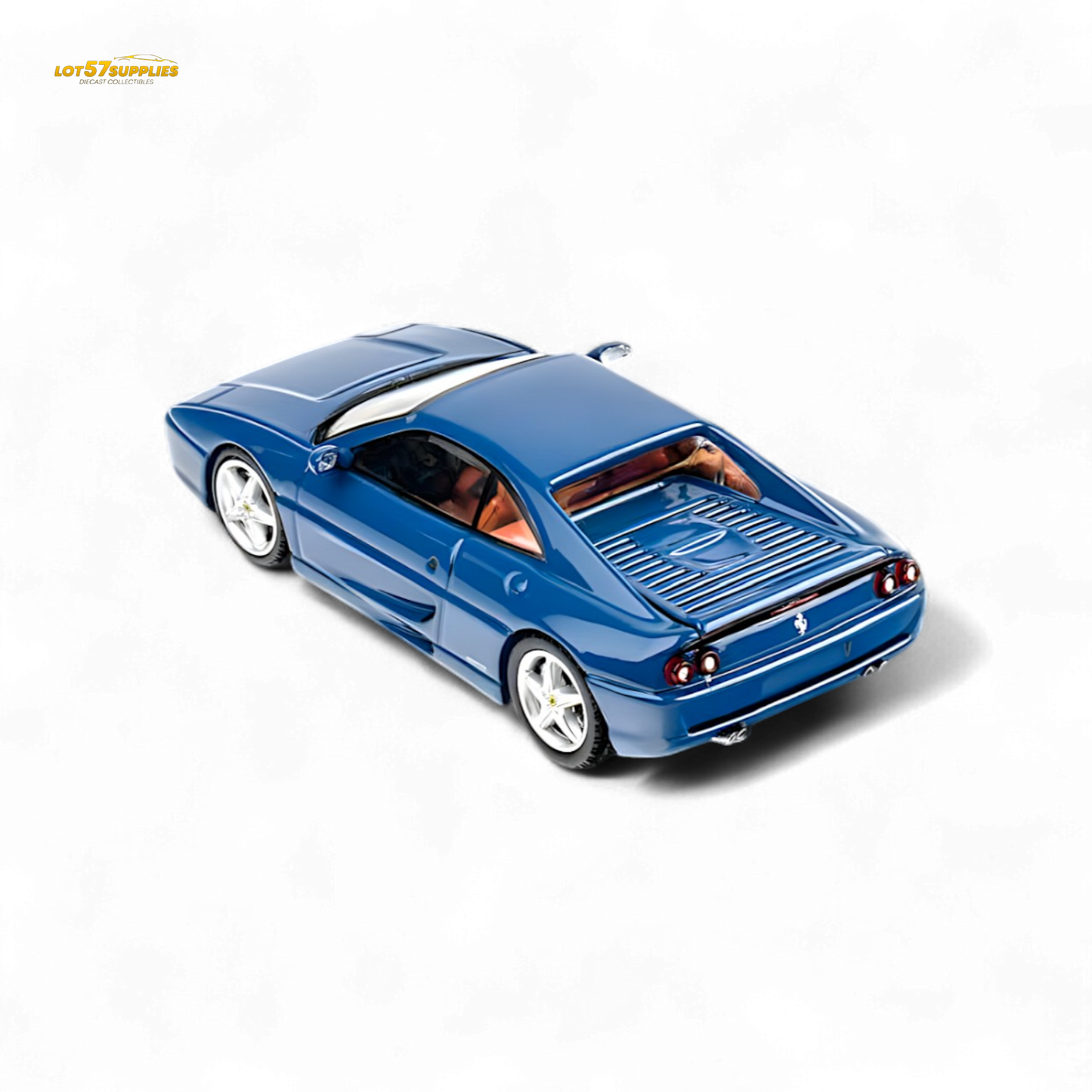 Naval blue Ferrari F355 Challenge diecast model in 1:64 scale by Lot57Supplies Diecast Shop, detailed miniature collectible.