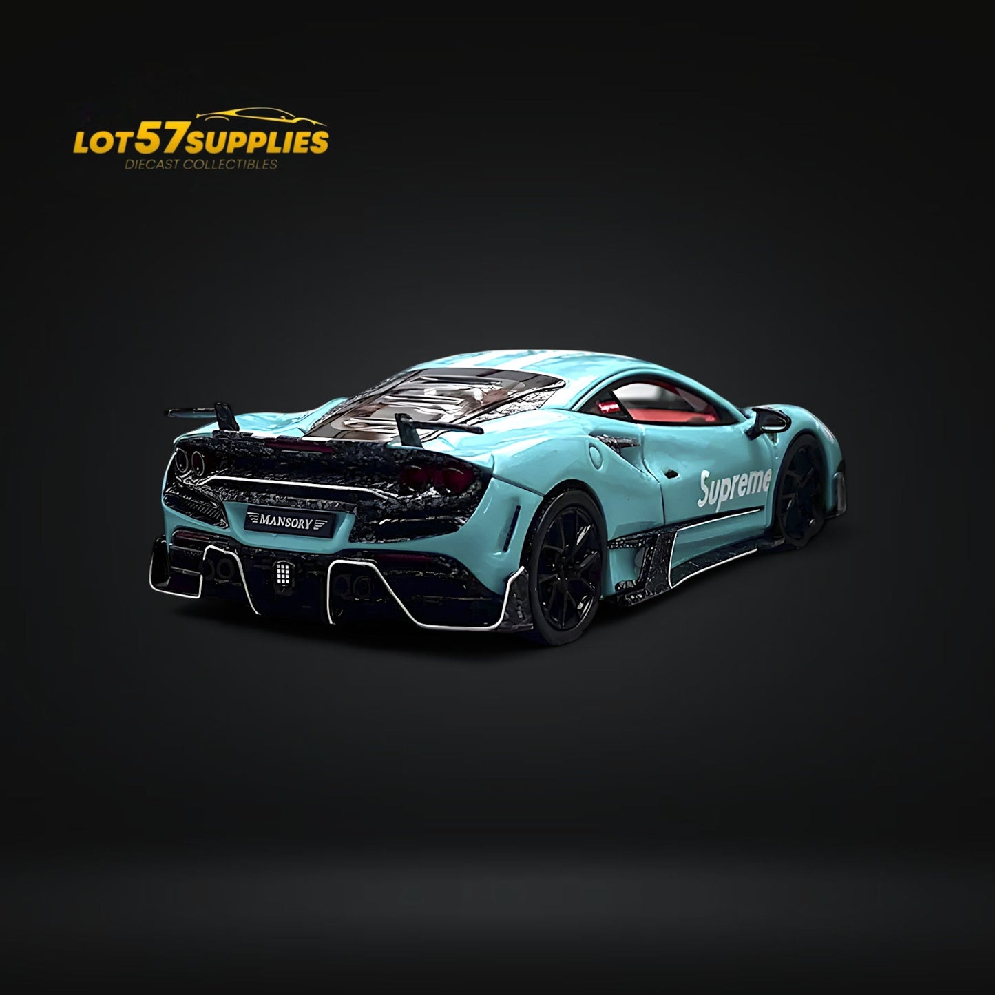 Blue Ferrari F8XX diecast model by FuelMe Ferrari Mansory SUPRME 1:64 scale, detailed miniature car for collectors.