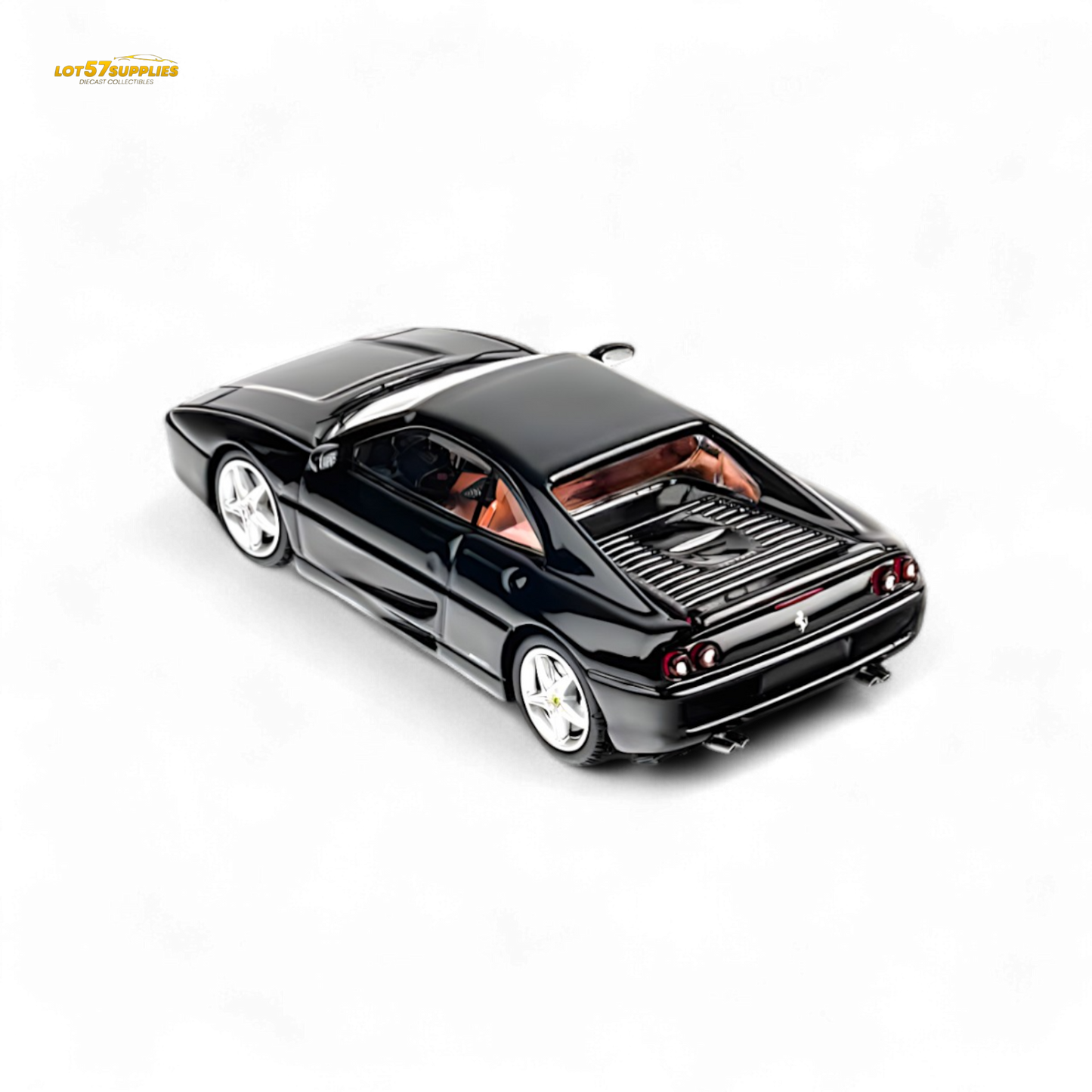 Black Ferrari F355 Challenge diecast model in 1:64 scale from Lot57Supplies, detailed miniature collectible by TPC Ferrari.