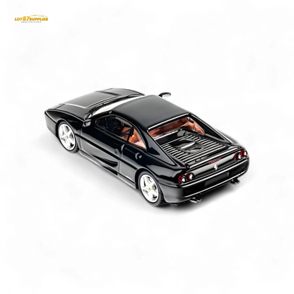 Black Ferrari F355 Challenge diecast model in 1:64 scale from Lot57Supplies, detailed miniature collectible by TPC Ferrari.