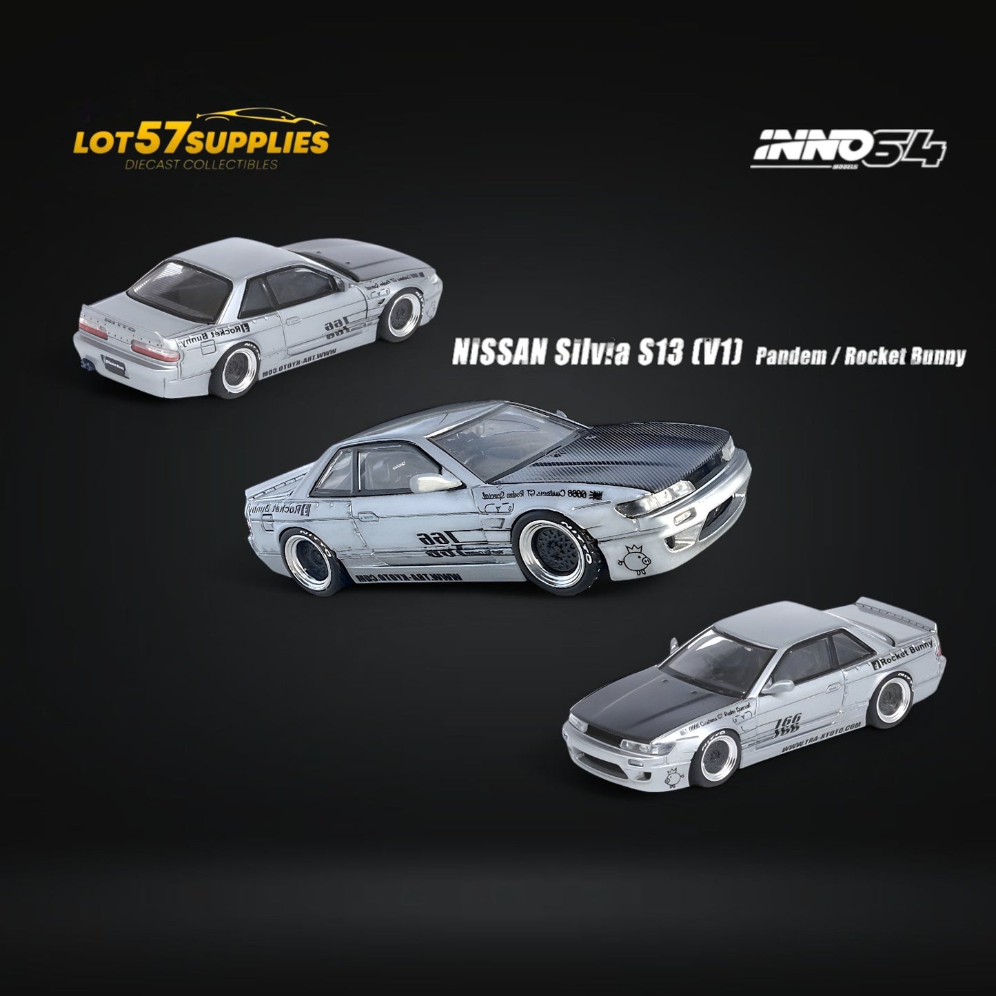 Inno64 Nissan Silvia S13 Pandem Rocket Bunny Silver 1:64 - Evergreen Kings