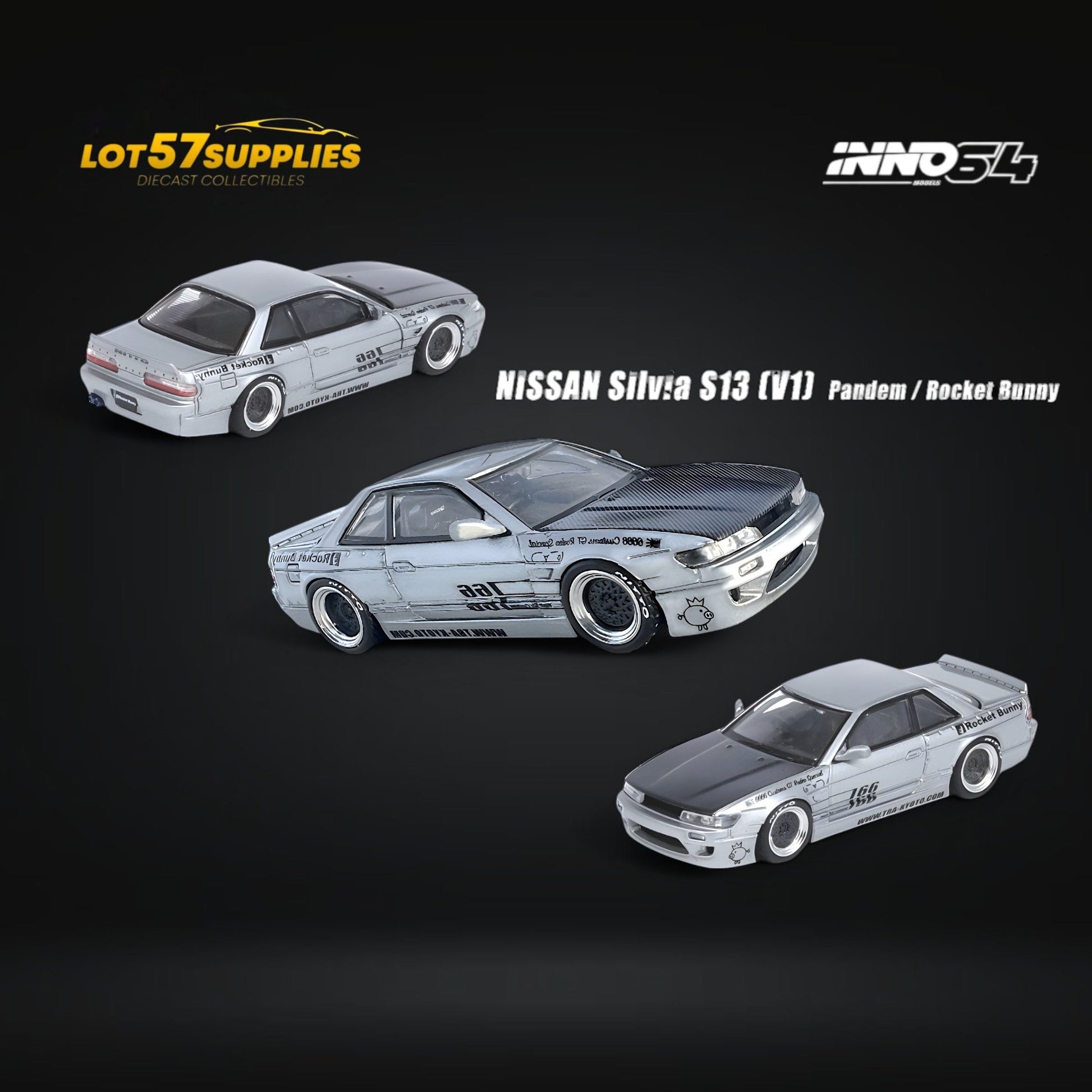 Inno64 Nissan Silvia S13 Pandem Rocket Bunny Silver 1:64 - Evergreen Kings