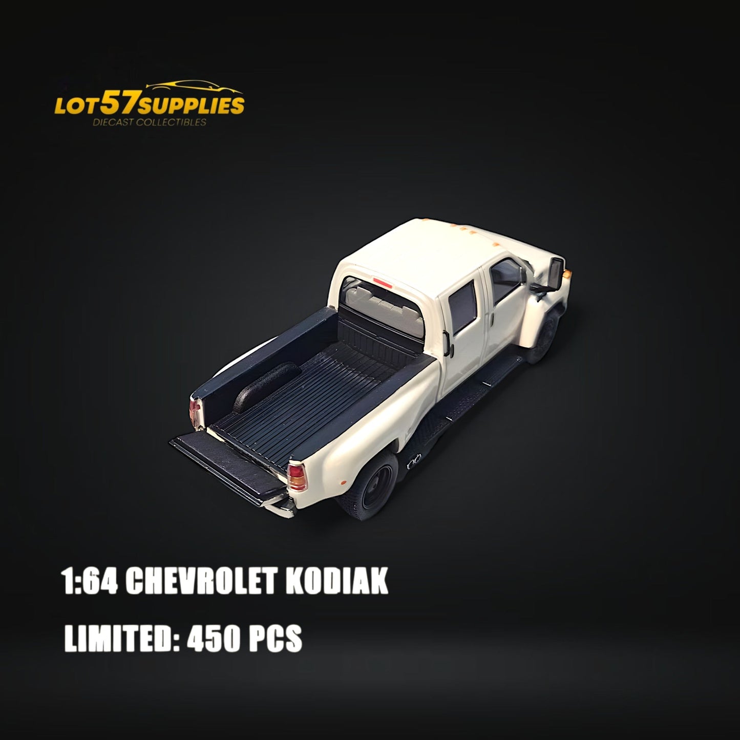 White GOC Chevrolet KODIAK pickup diecast model in 1:64 scale, detailed replica from Lot57Supplies Diecast Shop.