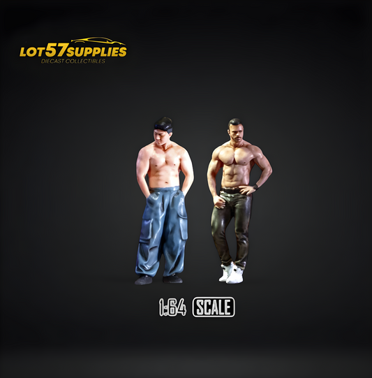 Detailed image of the EHC Model Muscle Man Duo 1:64 resin figure set featuring two muscular male figures with defined physiques.