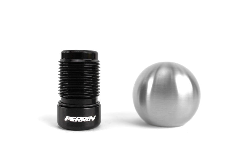 Perrin stainless steel 2-inch weighted shift knob for manual transmission on Subaru BRZ, FRS, and Toyota 86/GR86 cars.