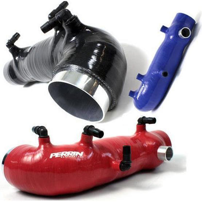 Perrin 2.4-inch turbo inlet hose in black, red, and blue for Subaru WRX, STI, FXT, and Forester XT, JDMuscle performance part