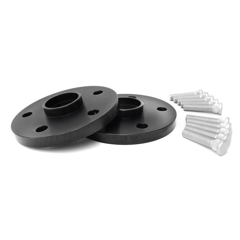 Pair of JDMuscle Perrin 15mm 5x114.3 wheel spacers for Subaru WRX, STI, Outback, Legacy, and Forester, showing black finish and mounting holes.