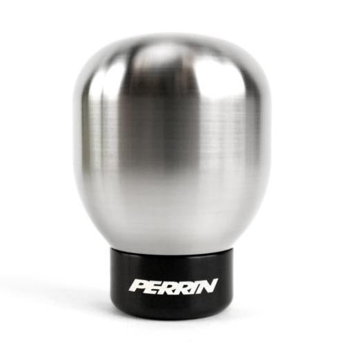 JDMuscle Perrin barrel-style manual shift knob for Subaru WRX, Crosstrek, Legacy; black finish with ergonomic grip.