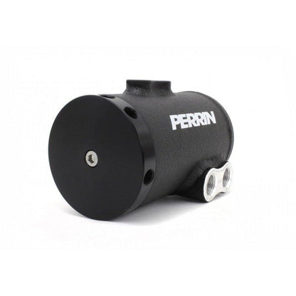 Perrin Black Air Oil Separator for 2002-2007 Subaru WRX/STI with TMIC, made by JDMuscle, shown installed on engine.