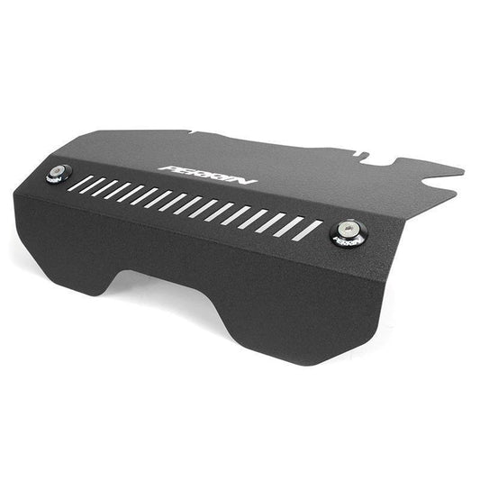 Black PERRIN alternator pulley cover for 2015-2021 Subaru WRX, showcasing sleek design and durable construction.