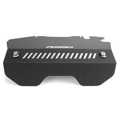 Black Perrin alternator pulley cover for Subaru WRX 2015-2021, designed for performance and engine protection.