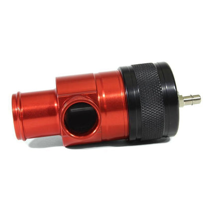 Red PERRIN Recirculation Blow Off Valve for Subaru WRX 2015-2021, featuring a compact, high-performance design for turbocharged engines.