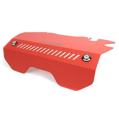 Red Perrin engine cover kit for Subaru WRX 2015-2020, featuring sleek JDMuscle engine covers for a sporty look.