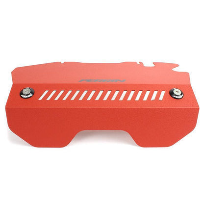 Red Perrin engine cover kit for Subaru WRX 2015-2021, featuring sleek design and durable construction.