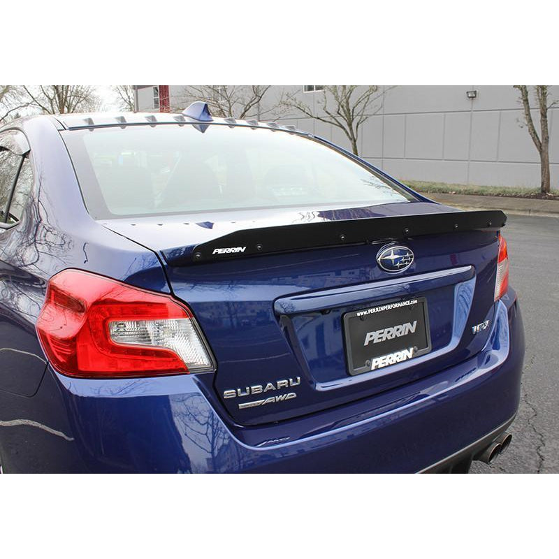 Perrin Gurney Flap with Premium Wing for 2015-2020 Subaru WRX/STI, JDMuscle spoilers and wings, black finish, enhances aerodynamics.