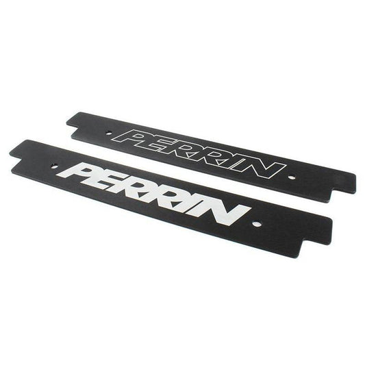 Reversible black PERRIN license plate delete for 2018-2021 Subaru WRX/STI, mounted on vehicle with clean design.