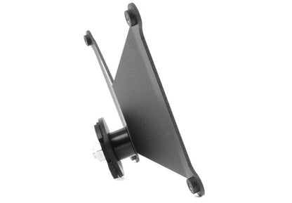 Perrin license plate holder for 2018-2021 Subaru WRX/STI with FMIC, black metal bracket on vehicle front bumper.