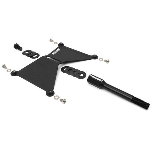 Perrin Subaru WRX STI 2002-2007 license plate holder in black, designed for a sleek, custom fit on vehicle's front or rear.