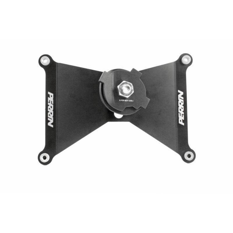 Perrin license plate holder for Subaru WRX/STI 2018-2021 with FMIC, black metal, sturdy design, fits front or rear license plates.