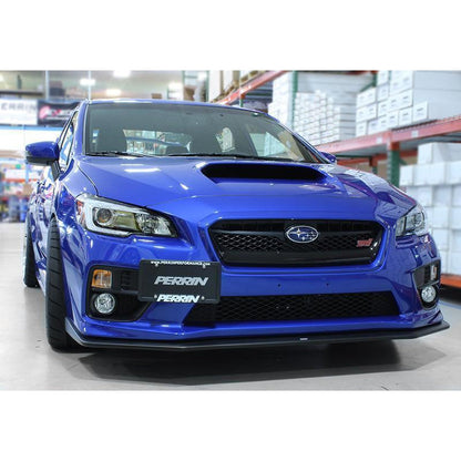 JDMuscle Perrin 15-17 WRX/STI license plate relocation kit on a Subaru with the license plate attached to the kit.