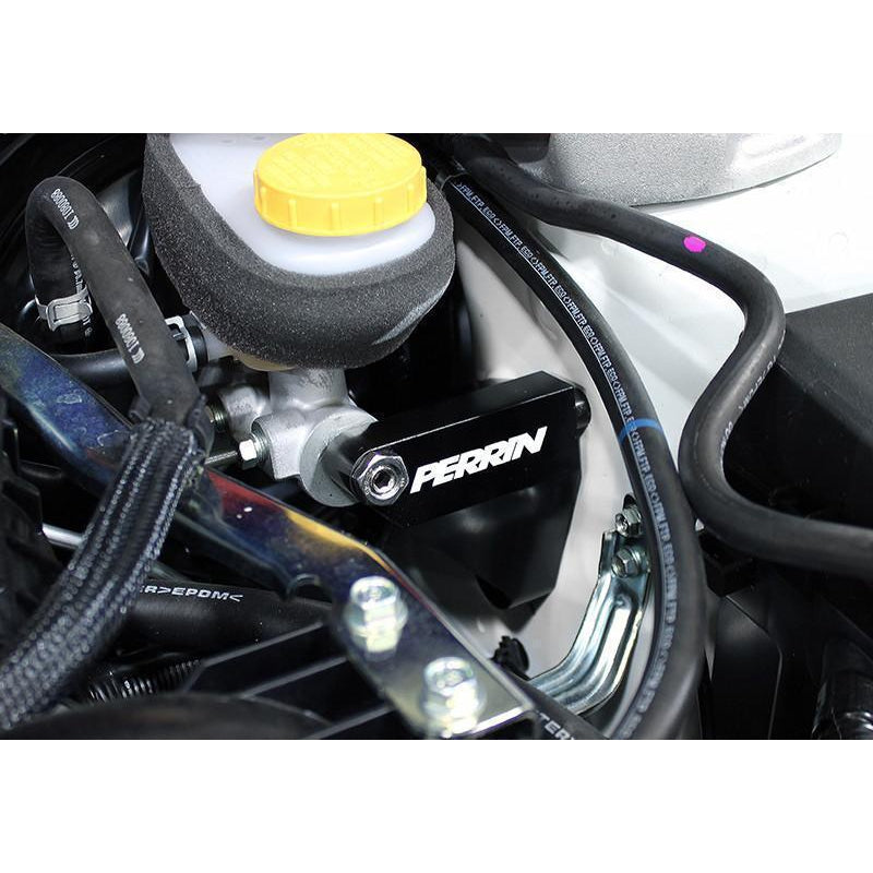 Black Perrin master cylinder brace for Subaru WRX/STI 2015-2021, designed to improve brake system stability and performance.