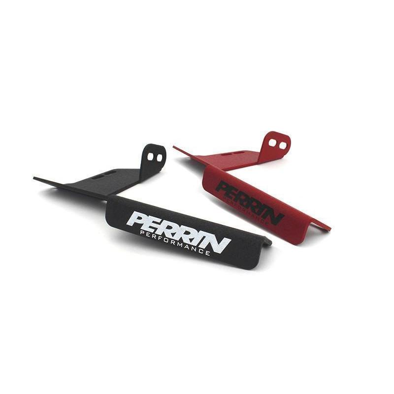 Black Perrin master cylinder bracket for Subaru WRX 2008-2014, JDMuscle master cylinder braces, mounted on engine bay component.