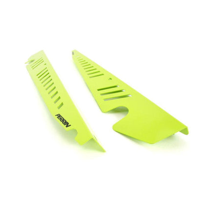 JDMuscle neon yellow PERRIN Fender Shrouds for 2015-2021 WRX STI, showing the sleek, lightweight design on a vehicle.