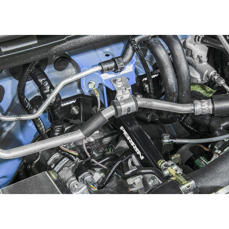 Black Perrin Pitch Stop Mount Brace for 2015-2021 Subaru WRX/STI engine mounts, designed for improved stability and performance.