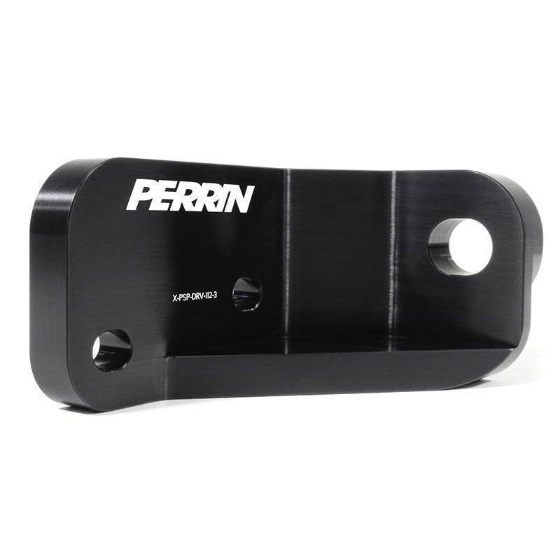 Black Perrin Pitch Stop Mount Brace for 2015-2021 Subaru WRX and STI engine mounts, designed for improved engine stability.