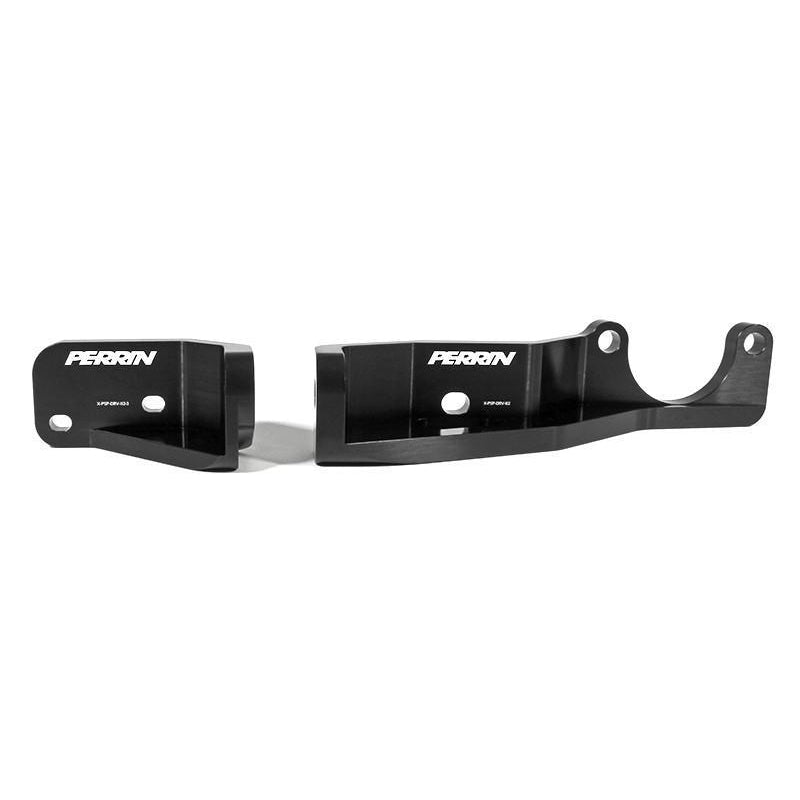 Black Perrin Pitch Stop Mount Brace for 2015-2021 Subaru WRX/STI engine mounts, designed to improve engine stability.