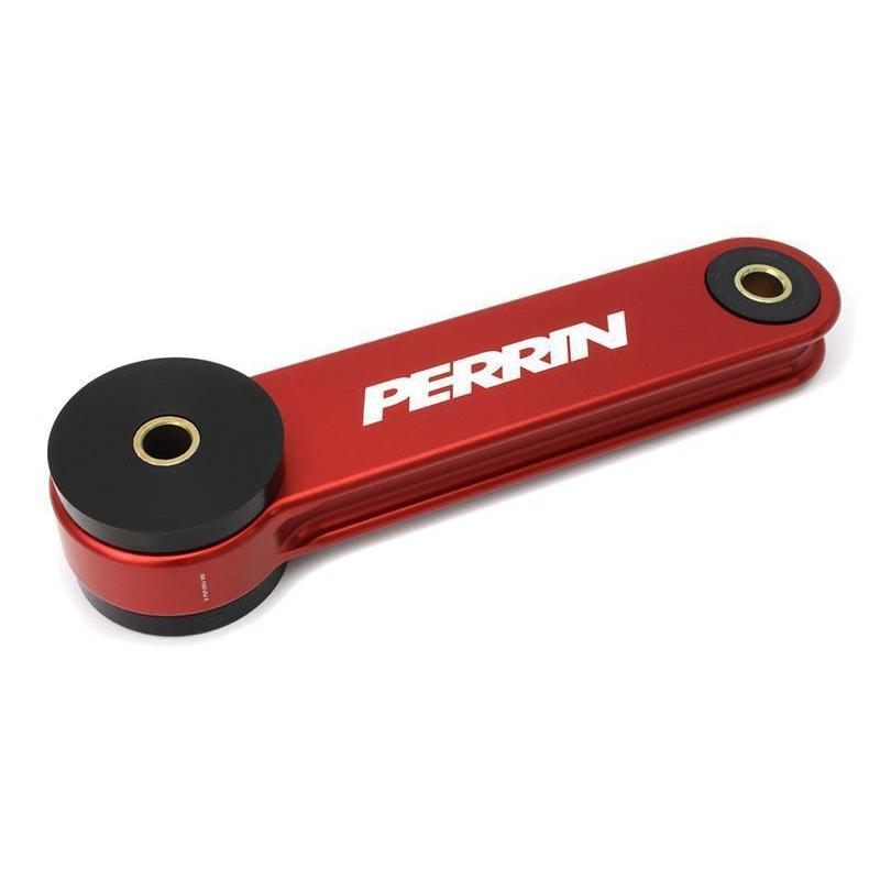 Red Perrin pitch stop mount for Subaru WRX, STI, LGT, and FXT models, engine mount component with JDMuscle branding.