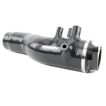 Red PERRIN 15-21 WRX Turbo Inlet Hose with nozzle, 3-inch diameter, designed for Subaru WRX turbocharger inlet pipe.